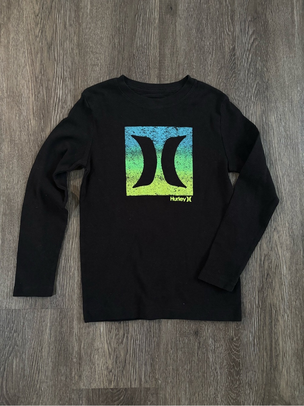 Hurley Black Long Sleeve Shirt with Blue-Green Gradient Logo